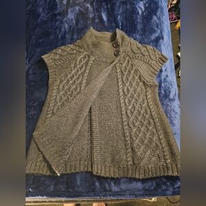 The Limited Charcoal Cable Knit Short Sleeve Cardigan with Button Neck